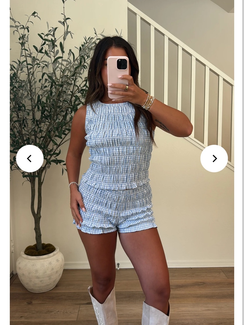 Smocked gingham Light Blue Tank & Shorts Set